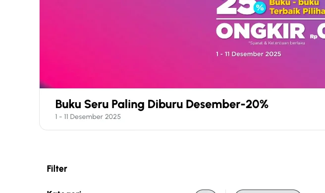 Bukti validasi kode promo - Gramedia - Dapatkan diskon 20% untuk [[Buku seru]] paling diburu minggu ini di promo Gramedia